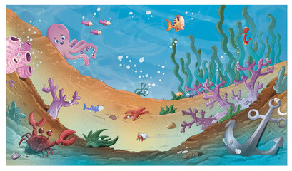 Illustration of seabed with animals © cirodelia