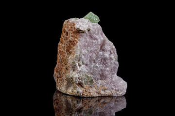 macro mineral stone pargasite on black background