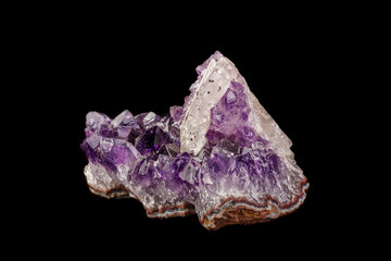 macro mineral amethyst stone with calcite black background