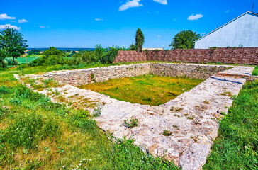 The foundation of historical building next to Baal Shem Tov Shul synagogue in Medzhybizh town, Ukraine