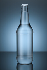 Glass bottle with water on a blue background. 3d render.