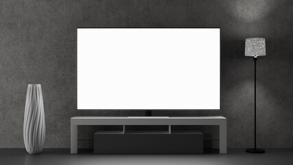 Tv mockup on a tv cabinet for your design. 3d render.