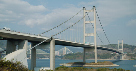 Tsing Ma Suspension bridge in Hong Kong city