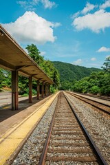 Fototapeta na wymiar Railroad tracks in Prince, in the New River Gorge, West Virginia
