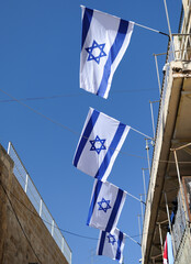Flagi izraelskie w Jerozolimie - obrazy, fototapety, plakaty