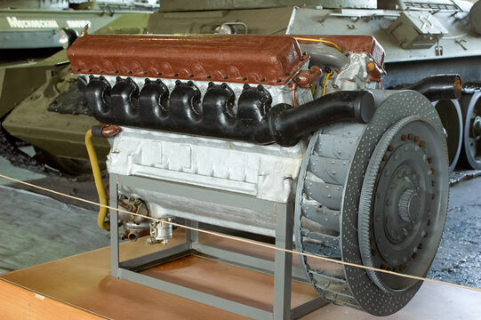 MOSCOW REGION, RUSSIA - JULY 30, 2006: Soviet tank V12 diesel engine in the Tank Museum, Kubinka near Moscow