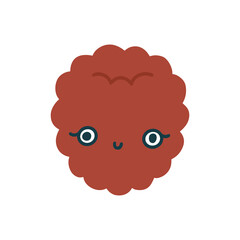 Cute kawaii red raspberry. Kind childish berry character with eyes and a smile. Vector flat illustration isolated on white background.