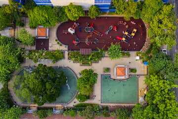 Top view of playground in park