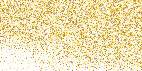 Gold small confetti on a white background. Luxurious festive Christmas background. Gold glittering abstract texture. Design element. Vector illustration, EPS 10.