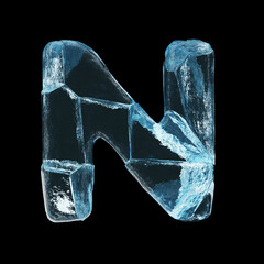 Ice letter N on black background