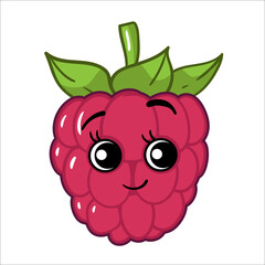 raspberry, Cartoon vegetables, fruits cute characters isolated on white background vector illustration. Cute Funny Fruit face icon vector collection for kids. Food emoji. Funny food concept. - 476652843
