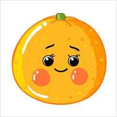 Orange, Cartoon vegetables, fruits cute characters isolated on white background vector illustration. Cute Funny Fruit face icon vector collection for kids. Food emoji. Funny food concept. - 476652868