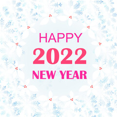 Frost on the window, blue snowflakes, 2022 on blue background, typography banner, design element stock vector illustration