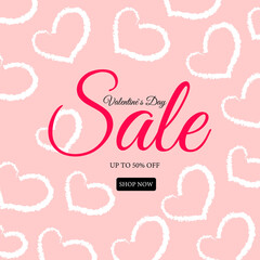 Valentines day sale and discounts stylish trendy banner template valentines day promote your company for valentines day editable text brush heart on pink background Vector illustration