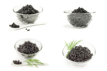 Collage of black caviar isolated on a white background with clipping path
