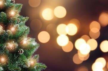 Decorated Christmas tree and bokeh background