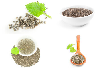 Collection of chia seeds isolated on a white background
