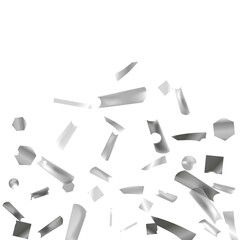 .Silver confetti. Vivid blur effect. Festive foil. Great design for any purpose. Holiday, birthday. Silver sequins. Light glare.