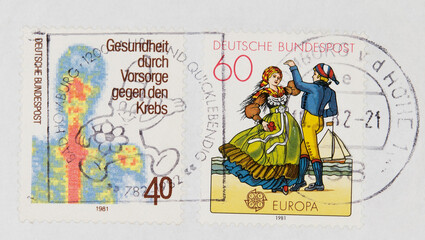 briefmarke stamp vintage retro alt old gestempelt used frankiert cancel papier paper tanz dance bad...