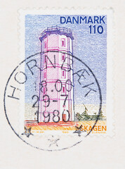 briefmarke stamp vintage retro alt old gestempelt used frankiert cancel papier paper leuchtturm lighthouse danmark dänemark skagen 1980 Hornbæk hornbaek 110