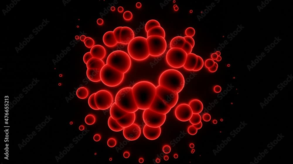 Poster animation of bacteria under microscope. design. microbes or infected cells under microscope. round i