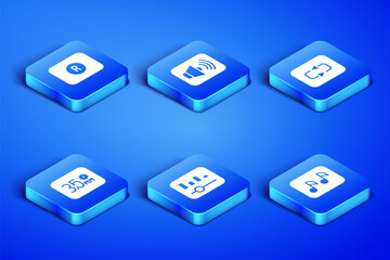 Set Music note, tone, Record button, equalizer, Audio jack, Speaker volume and Repeat icon. Vector