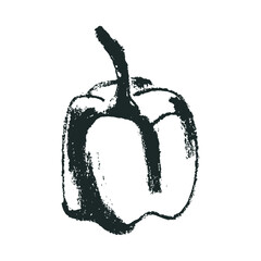 Red bell pepper. Calligraphy hand drawn illustration. Whole pod Bulgarian pepper drawing. Organic vegetable sign. Vegan food symbol. Healthy eat icon. Vegetarian doodle for eco market, bio products.