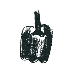 Red bell pepper. Calligraphy hand drawn illustration. Whole pod Bulgarian pepper drawing. Organic vegetable sign. Vegan food symbol. Healthy eat icon. Vegetarian doodle for eco market, bio products.