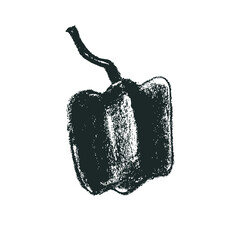 Red bell pepper. Calligraphy hand drawn illustration. Whole pod Bulgarian pepper drawing. Organic vegetable sign. Vegan food symbol. Healthy eat icon. Vegetarian doodle for eco market, bio products.