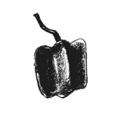 Red bell pepper. Calligraphy hand drawn illustration. Whole pod Bulgarian pepper drawing. Organic vegetable sign. Vegan food symbol. Healthy eat icon. Vegetarian doodle for eco market, bio products.