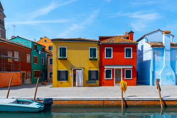 Fototapeta na wymiar Burano italy. Venice island color street. Paint building house in travel Europe Venezia city. Venice Province, Veneto Region, Northern Italy.
