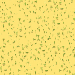the background is yellow with flying tea leaves