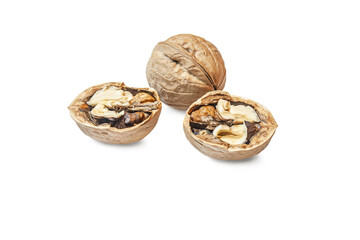 Fototapeta na wymiar ripe raw organic walnuts isolated on white