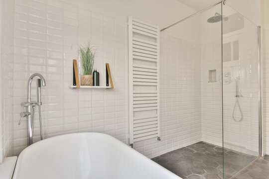 Bathroom interior with tub and shower