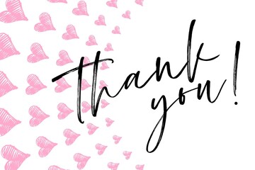 Thank You Card. Hand Written Lettering for Title, Heading, Photo Overlay, Wedding Invitation, Thank You Message. Heart shaped frame with thank you words, elegant thank you card 