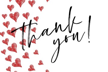 Thank You Card. Hand Written Lettering for Title, Heading, Photo Overlay, Wedding Invitation, Thank You Message. Heart shaped frame with thank you words, elegant thank you card 