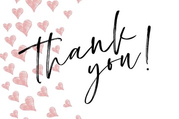 Thank You Card. Hand Written Lettering for Title, Heading, Photo Overlay, Wedding Invitation, Thank You Message. Heart shaped frame with thank you words, elegant thank you card 