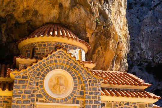 Picturesque belfry of the old orthodox church of Saint Nicholas the Wonderworker, built in the rock.Crete island. Greece.Europe.