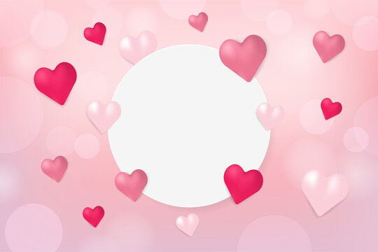 Valentine's day background with hearts and round frame for text