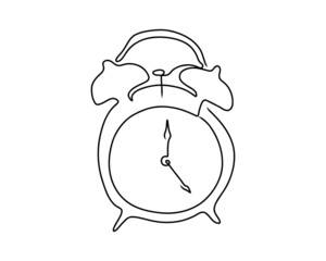 Alarm clock isolated on a white background. One line drawing. Linear style. Doodle. Vector illustration.