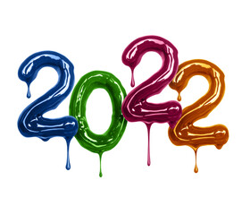 Date of the New Year 2022 written with colored glossy numbers