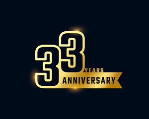 33 Year Anniversary Celebration with Shiny Outline Number Golden Color for Celebration Event, Wedding, Greeting card, and Invitation Isolated on Dark Background - obrazy, fototapety, plakaty