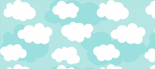 Seamless spatial pattern. Vector illustration of a celestial background. Template with cartoon clouds, clouds. illustration for textile, t-shirt prints and other uses.
