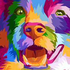 close up colorful face dog pop art portrait style isolated decoration