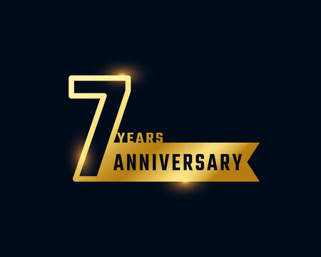 7 Year Anniversary Celebration with Shiny Outline Number Golden Color for Celebration Event, Wedding, Greeting card, and Invitation Isolated on Dark Background