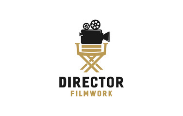 Chair with camera. Film or movie director logo design template - obrazy, fototapety, plakaty
