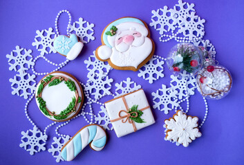 cookies for Christmas and New Year on a purple background