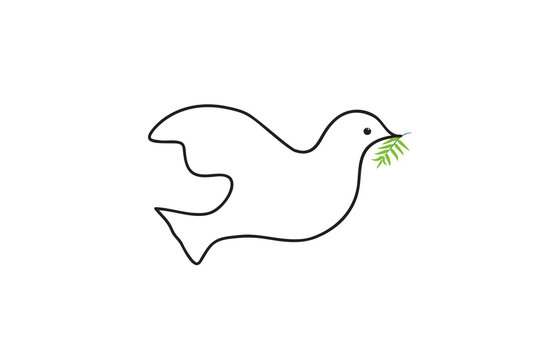 Dove of peace bird flying with a leaf logo vector religious symbol image template