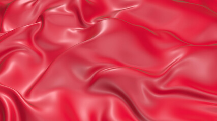 3D render beautiful folds of light shine red silk in full screen, beautiful clean fabric background. Simple soft background with smooth folds like waves on liquid surface.