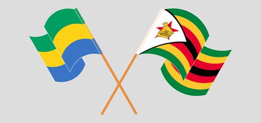 Crossed flags of Gabon and Zimbabwe. Official colors. Correct proportion